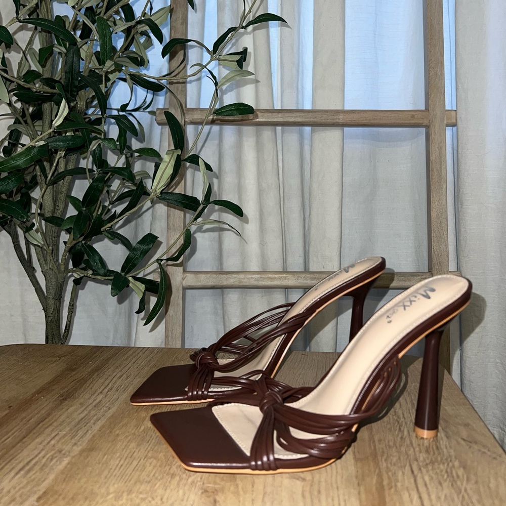 Brown Nude Strappy Slip-on Heels - Size 10